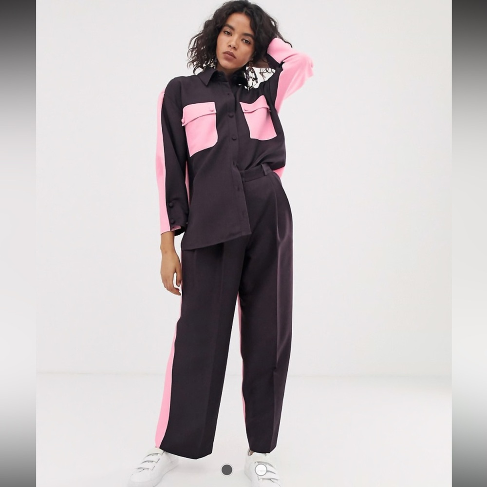 ASOS Oversized Shacket BiColor Pink and Burgandy Shirt Size 2